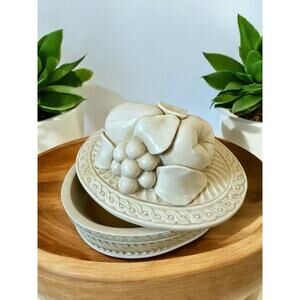 Vintage Fruit Adorned Heavy Jewelry Box HandPainted Unique Rare‎ 8” x 6” SPAIN